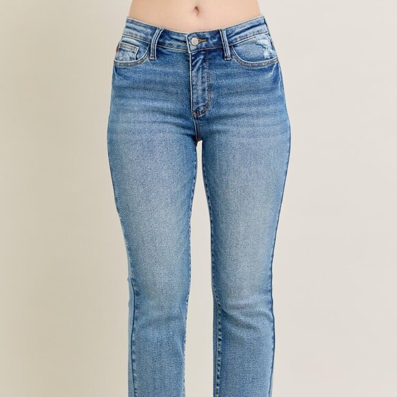 NWT Judy Blue Mr Vintage Wash Destroy Hem Kick Flare Jeans